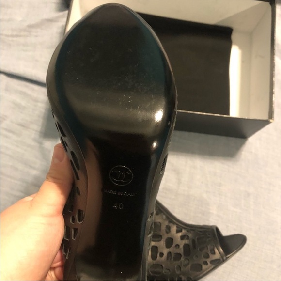 Chanel Black Leather Cutout Mesh Open toe Booties - Picture 7 of 7